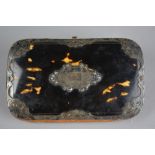 A 19TH CENTURY TORTOISESHELL CIGAR CASE, with white metal mounts and mother of pearl and white metal