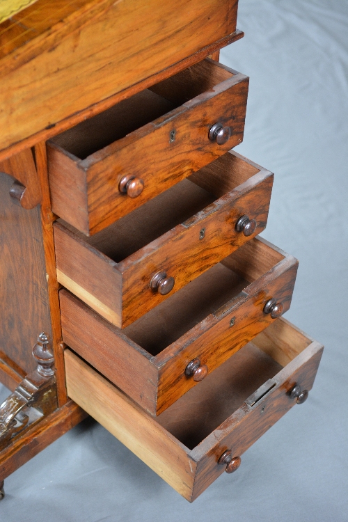 A VICTORIAN BURR WALNUT AND INLAID DAVENPORT, fitted with covered recess to the top, replacement - Bild 3 aus 9