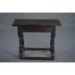 AN 18TH CENTURY AND LATER OAK JOINT STOOL, baluster and block turned legs united by plain