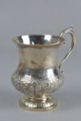 A WILLIAM IV IRISH SILVER TANKARD, of baluster form, cast 'S' scroll handle, the lower body repousse