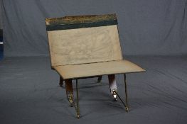 A VICTORIAN WALNUT AND BRASS BUNYARD OF LONDON PATENT SELF SUPPORTING FOLIO STAND, the green leather