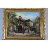 HEYWOOD HARDY (BRITISH 1842-1933), Going to Market, a girl leading her donkey, with wicker pannier