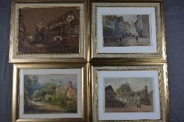 PAUL BRADDON (BRITISH 1864-1938), three watercolour sketches of half timbered buildings in town