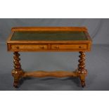 A VICTORIAN SATIN WALNUT WRITING DESK, short raised back, the top with tooled green leather inset