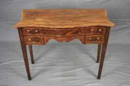 A GEORGE III AND LATER MAHOGANY SIDE TABLE, of serpentine outline, with a single frieze drawer above