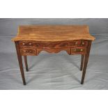 A GEORGE III AND LATER MAHOGANY SIDE TABLE, of serpentine outline, with a single frieze drawer above