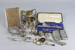 A PARCEL OF SILVER, to include a George V rectangular silver easel back photograph frame, makers