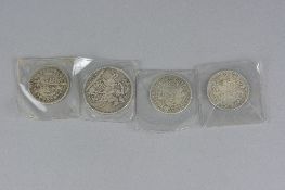 A VICTORIAN SILVER HALF CROWN, and three full crowns (4)