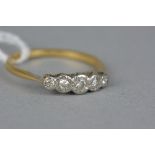 AN EARLY TO MID 20TH CENTURY FIVE STONE DIAMOND RING, total eight cut weight approximately 0.15ct,