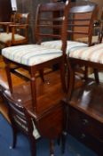 A MAHOGANY DROP LEAF PEDESTAL TABLE, and four chairs (5)