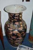 A LARGE ORIENTAL VASE, black ground with dragon detail, approximate height 91cm