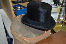 A DUNN & CO, LONDON BLACK TOP HAT, marked 30 inside (rim marked and worn with a distressed box)