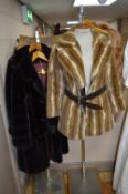 A FAUX FUR BELTED JACKET, two other faux fur coat/jacket and a fur stole (4)