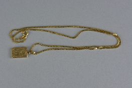 A LATE 20TH CENTURY LOCKET AND CHAIN, a small 9ct gold rectangular engraved locket, measuring