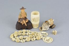 A MIXED LOT OF VICTORIAN IVORY, wooden, bone items