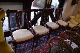 A SET OF FOUR MODERN MAHOGANY ROPE STYLE DINING CHAIRS