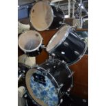 A CB DRUMS SP SERIES FIVE PIECE BLACK DRUM KIT, with Hillat and 16' crash cymbol