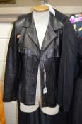A LADIES LEATHER JACKET, Eclipse label, size 8 and a long Cashmere coat, size 10 (2)