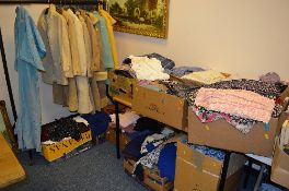 A LARGE COLLECTION OF CLOTHES, COATS ETC (14 boxes and loose)