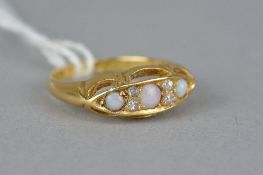 AN EARLY 20TH CENTURY OPAL AND DIAMOND GYPSY STYLE RING, estimated old mine cut diamond, weight