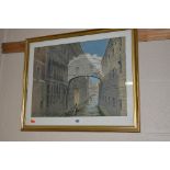 A. H. NORREGAARD (20TH CENTURY), GONDOLA PASSING UNDER BRIDGES WITHIN CITY WALLS, watercolour,