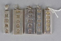 FIVE MIXED SILVER INGOTS, approximate weight 132 grams