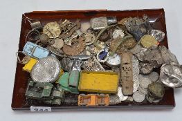 A TRAY OF MISCELLANEOUS METAL DETECTING FINDS, coins, etc