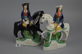 A PAIR OF STAFFORDSHIRE FIGURES 'DICK TURPIN' AND 'TOM KING' (reglued), bases moulded 'S.Smith,