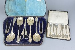 A BOXED SET OF EP FLATWARE, and a box of Continental silver flatware