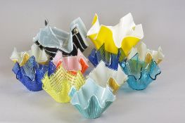 A GROUP OF HANDKERCHIEF VASES, mostly by the Chance glass factory one still bearing foil label, to