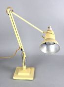 HERBERT TERRY CREAM PAINTED ANGLE POISE DESK LAMP, on a square stepped base