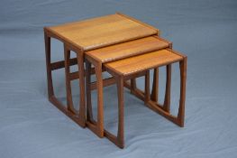 A G-PLAN QUADRILLE TEAK NEST OF THREE TABLES, approximate size width 53cm x height 48.5cm x depth
