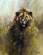 TONY FORREST, (BRITISH, CONTEMPORARY), 'Lion King', an original oil on canvas painting, signed by