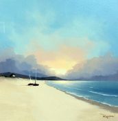 DAVID RENSHAW, (BRITISH, CONTEMPORARY), 'Shoreline', an original painting of two boats on a beach,