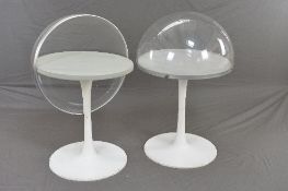 A PAIR OF SAARINEN/ARKANA STYLE 2001 SPACE ODYSSEY TULIP BASED DISPLAY CASES, with a pivoted perspex
