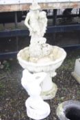 A PLASTIC GARDEN WATER FEATURE, and a Mermaid figure, 140cm high (2)