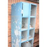 TWO PAINTED METAL SIX DOOR LOCKERS, (missing one door)