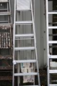 A SET OF ALUMINIUM EXTENSION LADDER, 410cm long and a set of aluminium step ladders 215cm long (2)