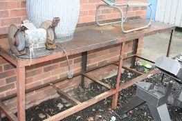 A METAL WORKBENCH, including a Black & Decker bench grinder (BBD 8'') width 234cm x height 95cm x