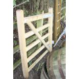 A MODERN FIVE BAR GATE, with hinges, 122cm x 122cm