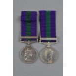 TWO GENERAL SERVICE MEDALS, GRVI Palestine 1945-48 Bar, correctly named to 21041524 Gnr D.P. Garland