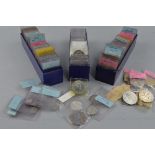 THREE COIN BOXES WITH ASSORTED UK COINAGE, many high grades in plastic envelopes, uncirculated coins