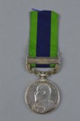 INDIA GENERAL SERVICE MEDAL, bar North West Frontier 1908, scrolled naming to 9352 Pte F. Percival