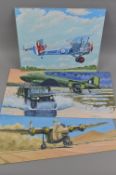 THREE OIL ON BOARD MILITARY INTEREST PAINTINGS, Colin Fairbrother local South Derbyshire artist,
