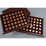 A BOXED SET OF SEVENTY GOLD UPON STERLING SILVER MEDALS, Our Royal sovereigns in original fitted