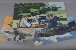 THREE OIL ON BOARD MILITARY INTEREST PAINTINGS, Colin Fairbrother local South Derbyshire artist,