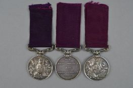 THREE VICTORIAN ARMY LONG SERVICE AND GOOD CONDUCT MEDALS, all 2nd type obverse (Badge of