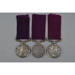 THREE VICTORIAN ARMY LONG SERVICE AND GOOD CONDUCT MEDALS, all 2nd type obverse (Badge of