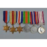 A WWII GROUP OF SIX MEDALS, to CH/X 5075 C. Hoodless, Royal Marines, group includes 1939-45, Africa,