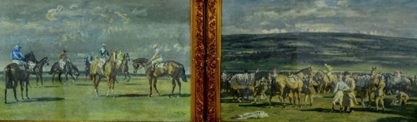 A PAIR OF COLOUR PRINTS AFTER A.J. MUNNINGS, titled verso 'The Saddling Paddock' and 'Before The